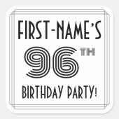 Sticker Carré Fête du 96e anniversaire : Style Art Déco + Nom pe (Devant)