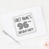 Sticker Carré Fête du 96e anniversaire : Style Art Déco + Nom pe (Enveloppe)