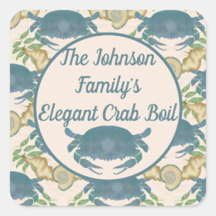 Sticker Carré Fête du crabe Élégant Crabes bleus, Coquillages