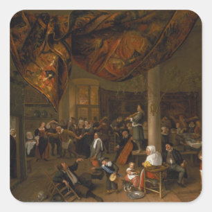 Sticker Carré Fête d'un Mariage de village avec des fêtards