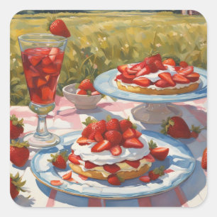 Sticker Carré Fête fantaisiste décadente de gâteau aux fraises
