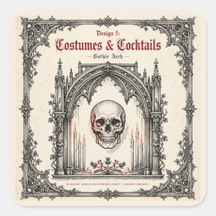 Sticker Carré Fête Halloween gothique élégante Crâne