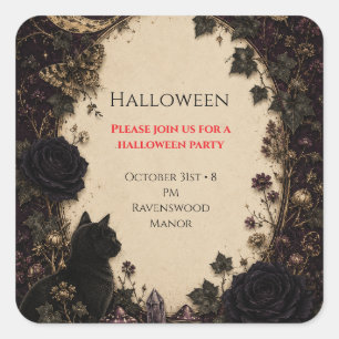 Sticker Carré Fête Halloween gothique Roses, Lierre sombre, Papi