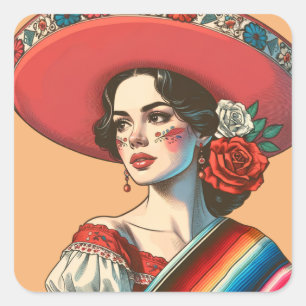 Sticker Carré Fête mexicaine Fiesta Party Favoriser