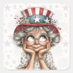 Sticker Carré Fête nationale, grand-mère rêveuse