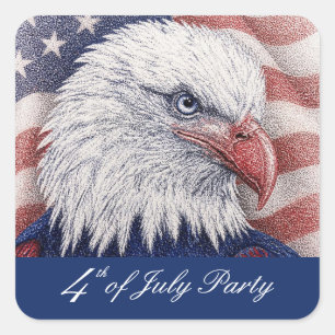 Sticker Carré Fête patriotique du 4 juillet Aigle Rouge Blanc Bl