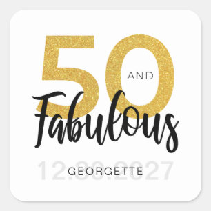 Sticker Carré Fête personnalisée 50e anniversaire écriture or fa