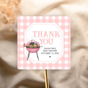 Sticker Carré Fête Prénatale Pink Burger BBQ
