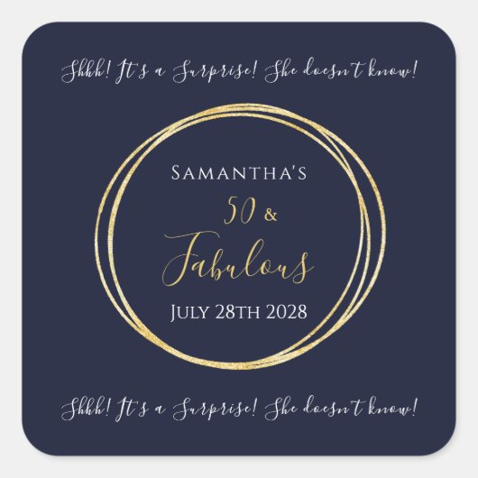 Sticker Carré Fête surprise des 50 ans Navy Gold (Devant)