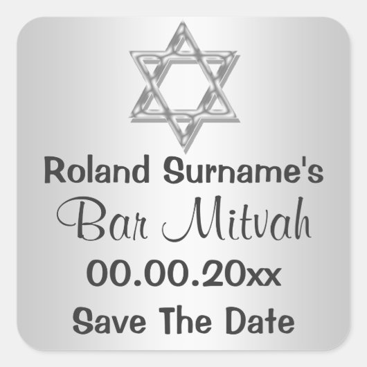 Sticker Carré Fêtes de bar mitzvah gris argent (Devant)