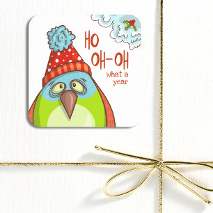 Sticker Carré Fêtes de Noël amusantes Dit Festive Oiseau