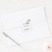 Sticker Carré Fêtons le nom date eucalyptus moderne (Enveloppe)
