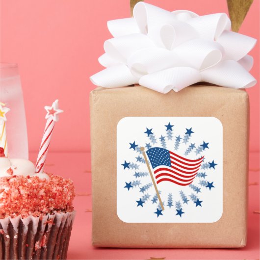 Sticker Carré Feu d'artifice Drapeau Américain 4 juillet (Fête)