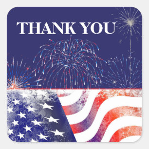 Sticker Carré Feu d'artifice Fête patriotique des vétérans Merci
