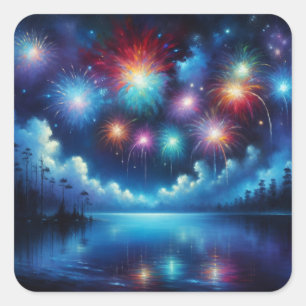 Sticker Carré Feu d'artifice personnalisé du 4 juillet