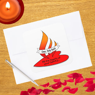 Sticker Carré Feu ou flamme et coeur avec citation Pentecôte