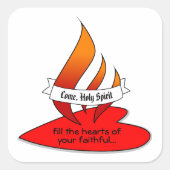 Sticker Carré Feu ou flamme et coeur avec citation Pentecôte (Devant)