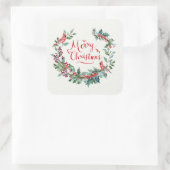 Sticker Carré Feuillage de Noël, houx, oiseau Cardinal (Sac)