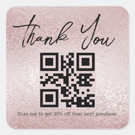Sticker Carré feuille d'argent rose merci business code qr (Devant)