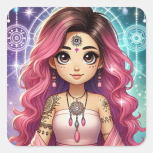Sticker Carré Feuille d'autocollants Aura Dream Rose