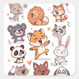 Sticker Carré Feuille d'autocollants d'animaux mignons Adorable