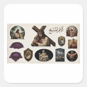 Sticker Carré Feuille d'autocollants de la Passion du Christ - C
