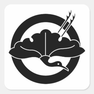 Sticker Carré Feuille de ginkgo en forme de grue sur cercle