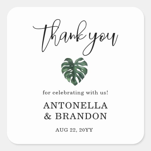 Sticker Carré Feuille de Monstera verte Mariage (Devant)