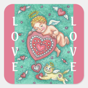 Sticker Carré Feuille D'ÉTIQUETTES DE VALENTINE DU COEUR DE CUPI