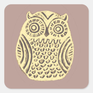Sticker Carré feuille jaune d'autocollant de hibou