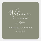 Sticker Carré Feuille minimale | Accueil Mariage vert foncé (Devant)