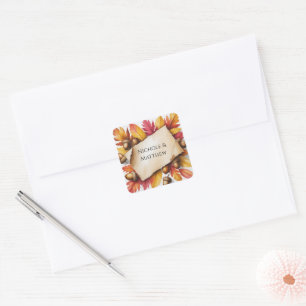 Sticker Carré Feuilles d'automne à l'aquarelle et mariage rustiq