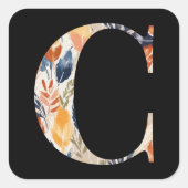 Sticker Carré Feuilles d'automne Lettre modèle C Noir initial (Devant)