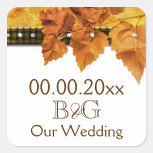 Sticker Carré Feuilles d'automne mariage campagnard sceau #3