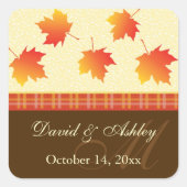 Sticker Carré Feuilles d'automne Mariage Monogramme (Devant)