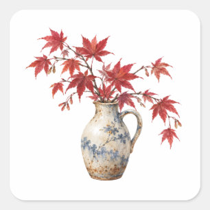 Sticker Carré Feuilles de Érable Rouge dans un Pichet
