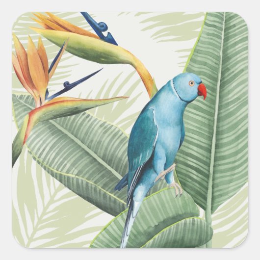 Sticker Carré Feuilles De Palme Avec Oiseau Bleu (Devant)