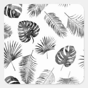 Sticker Carré Feuilles de palmier noir : vintage sans soudure.