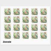 Sticker Carré Feuilles De Palmiers Avec Oiseau Vert (Feuille)