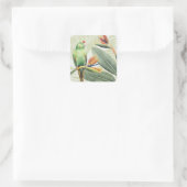 Sticker Carré Feuilles De Palmiers Avec Oiseau Vert (Sac)