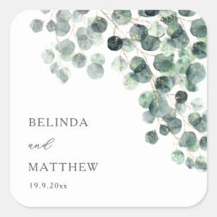 Sticker Carré Feuilles d'eucalyptus à l'aquarelle Mariage