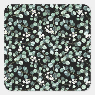 Sticker Carré Feuilles d'Eucalyptus : Motif de fleurs blanches