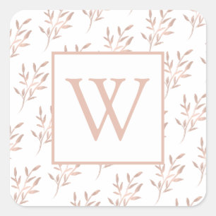 Sticker Carré Feuilles d'or Rose Monogrammes