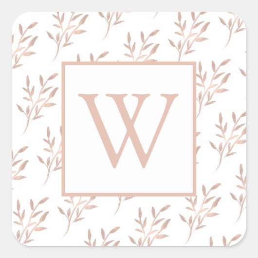 Sticker Carré Feuilles d'or Rose Monogrammes (Devant)
