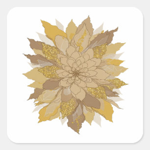 Sticker Carré Feuilles dorées grises ATTRAYANTES ET PAILLETES
