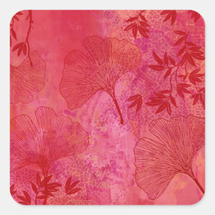 Sticker Carré Feuilles Ginkgo et Bamboo - Coque couleur rouge