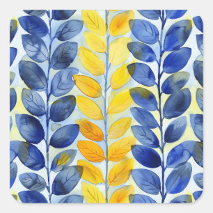 Sticker Carré Feuilles jaune et bleu
