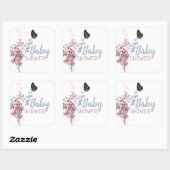 Sticker Carré Feuilles papillons, Baby shower élégant (Feuille)