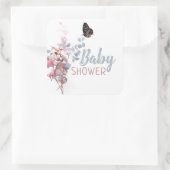 Sticker Carré Feuilles papillons, Baby shower élégant (Sac)