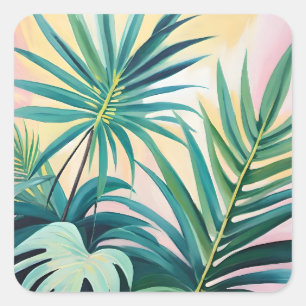 Sticker Carré Feuilles tropicales